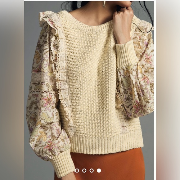 Anthropologie Sweaters - NWT By Anthropologie Printed-Sleeve Ruffle Sweater